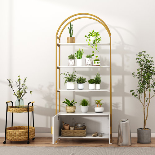 Mercer41 Gretlies Gold Bookshelf Arched Bookcase With Doors Hidden